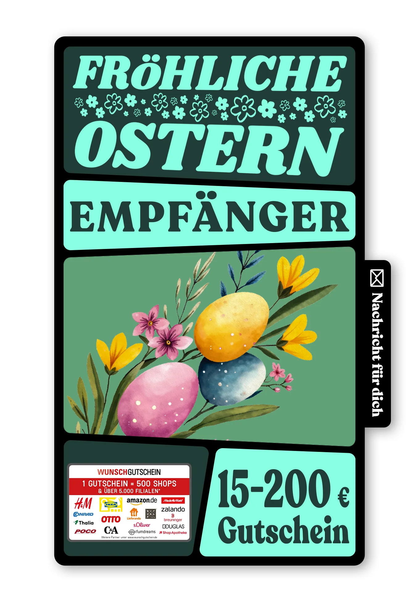 Digital - Frohe Ostern - Eier und Blumen Grün