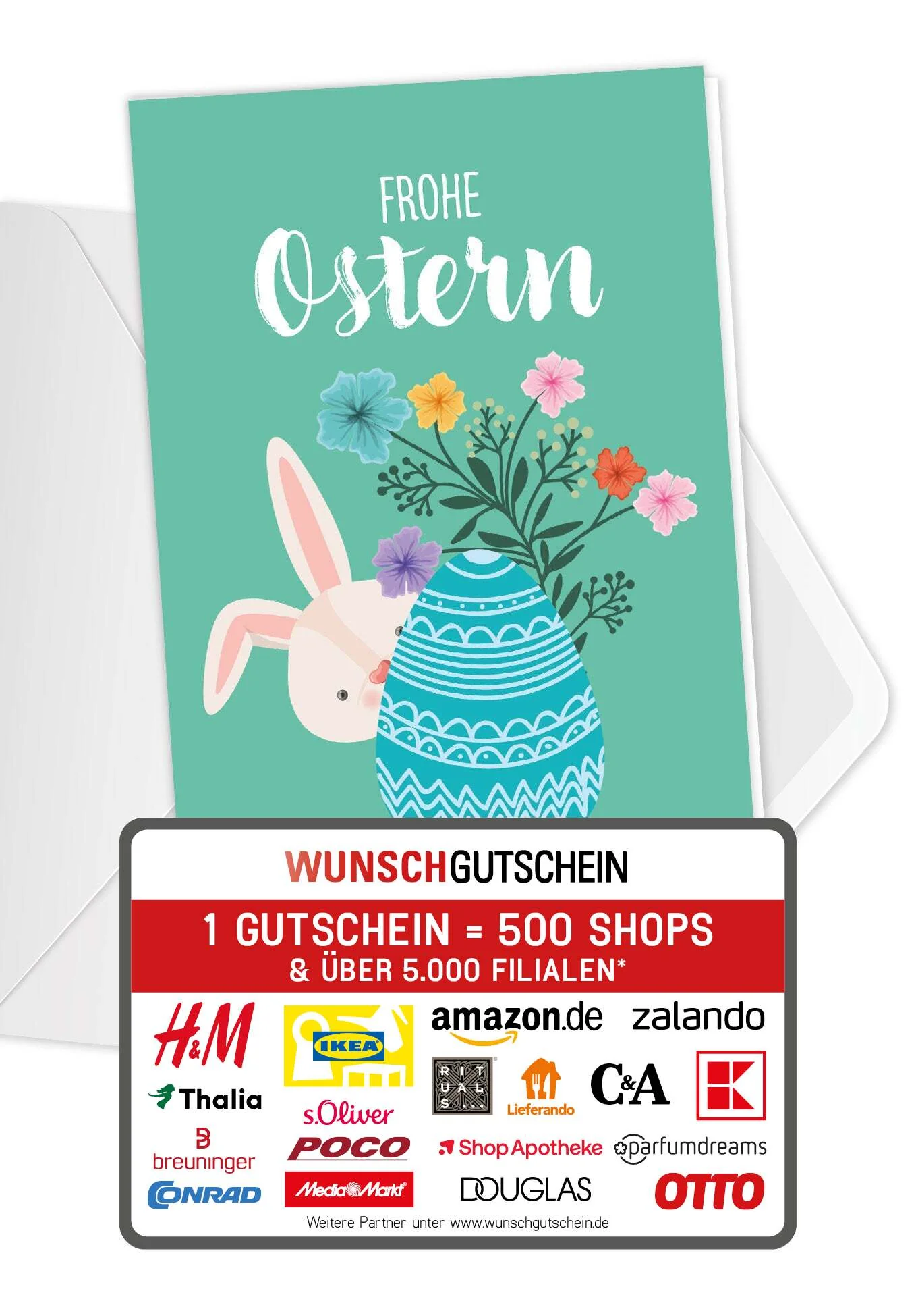 Frohe Ostern - Hase mit Ei Türkis